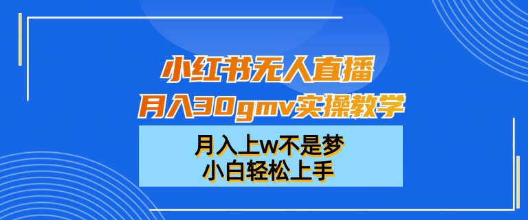 小红书无人直播月入30gmv实操教学，月入上w不是梦，小白轻松上手-副业宝典