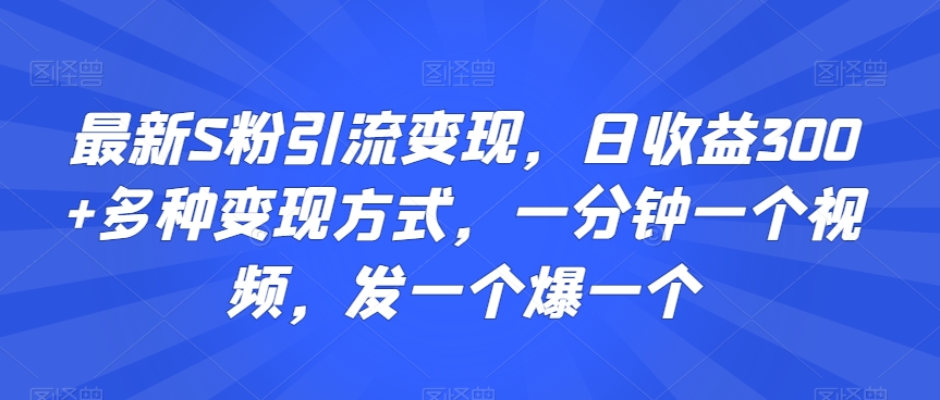 最新S粉引流变现，日收益300+多种变现方式，一分钟一个视频，发一个爆一个-副业宝典