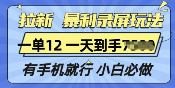 拉新暴利录屏玩法，一单12块，有手机就行，小白必做-副业宝典