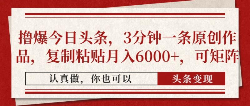 （14437期）撸爆今日头条，3分钟一条原创作品，复制粘贴月入6000+，可矩阵-副业宝典