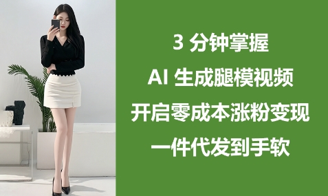 3分钟掌握AI生成腿模视频，开启零成本涨粉变现，一件代发到手软-副业宝典