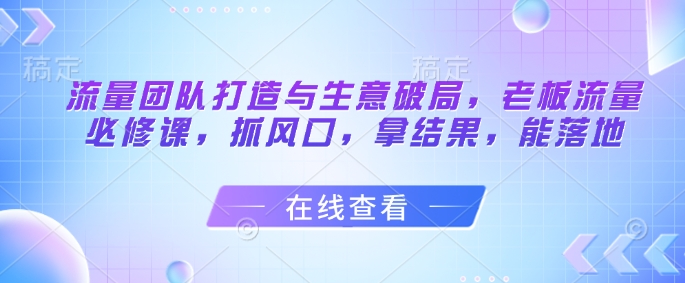 流量团队打造与生意破局，老板流量必修课，抓风口，拿结果，能落地-副业宝典