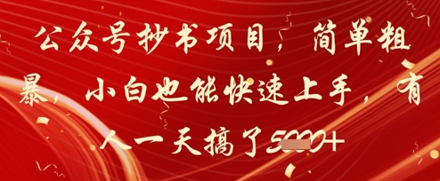 公众号抄书项目，简单粗暴，小白也能快速上手，有人一天搞了1k+-副业宝典