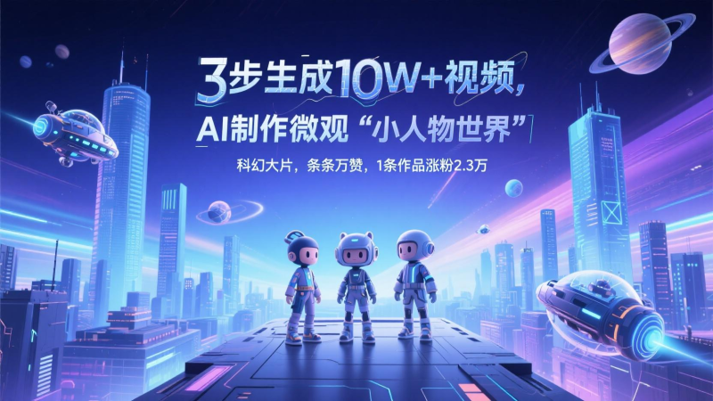 三步生成10W+视频，AI制作微观“小人物世界”科幻大片，条条万赞，1条作品涨粉2.3万-副业宝典