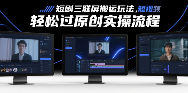 短剧三联屏搬运玩法，短剧搬运轻松过原创实操流程-副业宝典