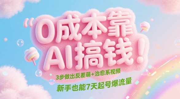 0成本靠AI搞钱！3步做出反差萌+治愈系视频，新手也能7天起号爆流量-副业宝典