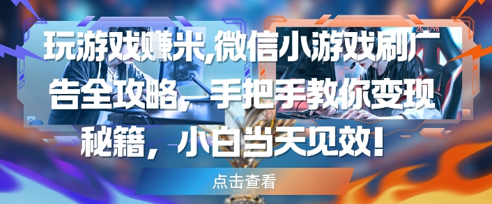 玩游戏挣米，微信小游戏刷广告全攻略，手把手教你变现秘籍，小白当天见效-副业宝典