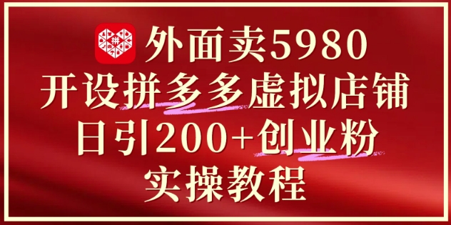 外面卖5980开设拼多多虚拟店铺：单日引流200+创业付费粉实战教程-副业宝典