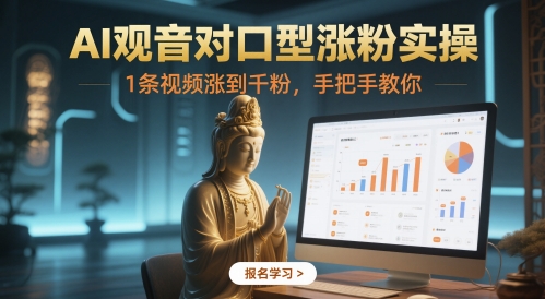 AI观音对口型涨粉实操，1条视频涨到千粉，手把手教你-副业宝典