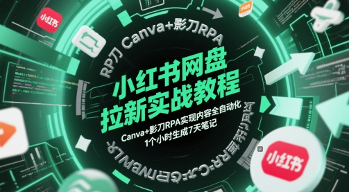 小红书网盘拉新实战教程，Canva+影刀RPA实现内容全自动化，1个小时生成7天笔记-副业宝典