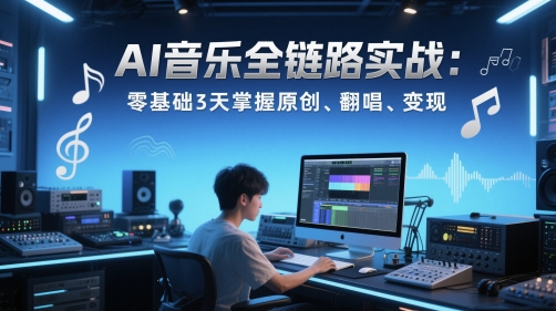 AI音乐全链路实战变现课：零基础3天掌握原创、翻唱、变现-副业宝典