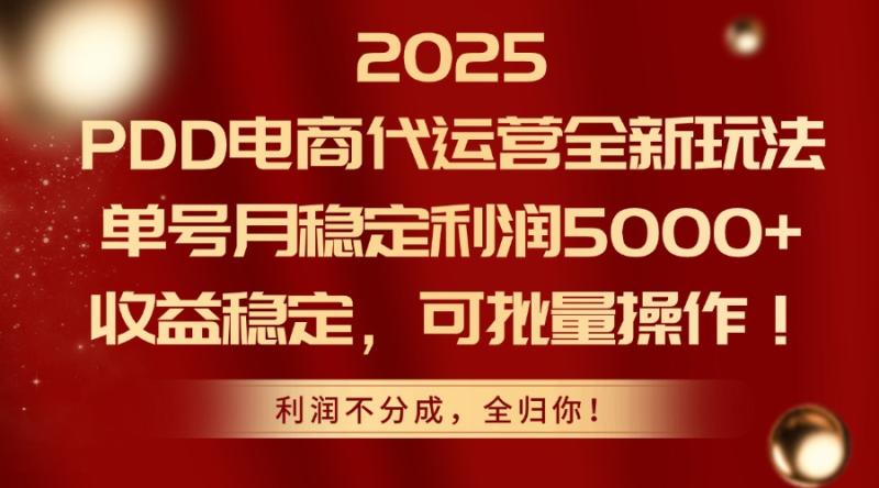 （14839期）2025PDD电商代运营全新玩法，单号月稳定利润5000+，收益稳定，可批量操作-副业宝典