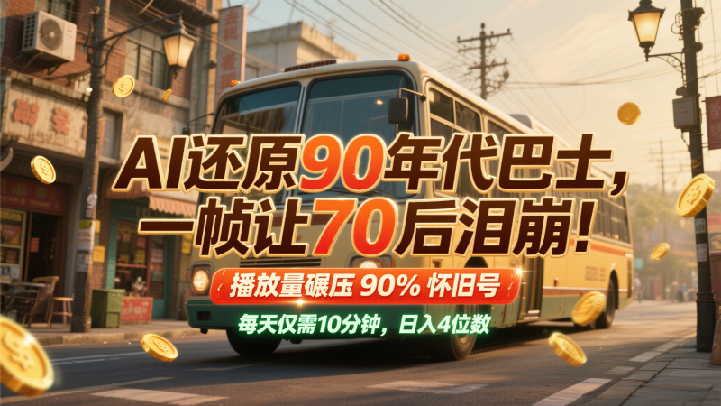 AI还原90年代巴士，一帧让70后泪崩！播放量碾压90%怀旧号，每天10分钟，日入4位数-副业宝典