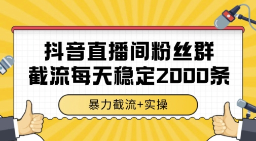 抖音直播间粉丝群暴力截流，一台电脑每天稳定2000条数据，暴力截流+实操-副业宝典