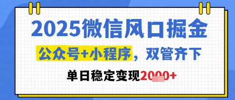 2025微信风口掘金，公众号+小程序双管齐下，单日稳定变现1k+-副业宝典
