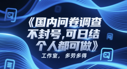 国内问卷调查，不封号，可日结，多劳多得，工作室，个人都可做-副业宝典