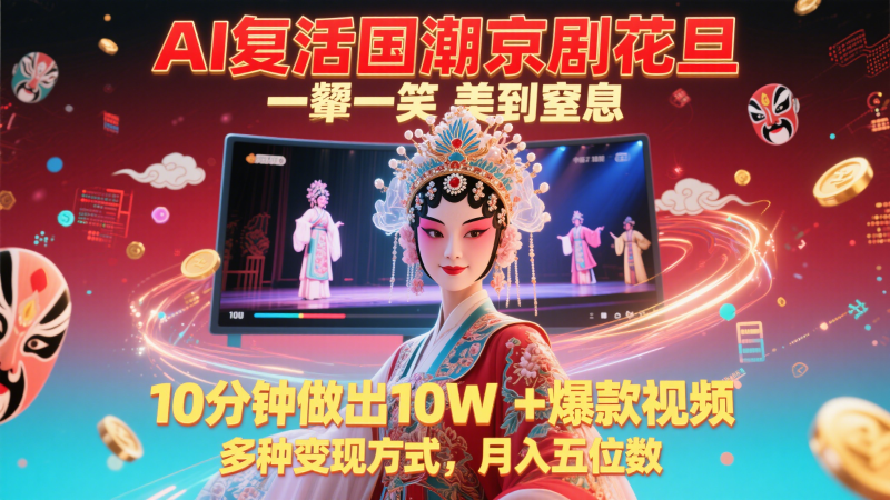 AI复活国潮京剧花旦，一颦一笑美到窒息，10分钟做出10W+爆款视频，多种变现方式-副业宝典