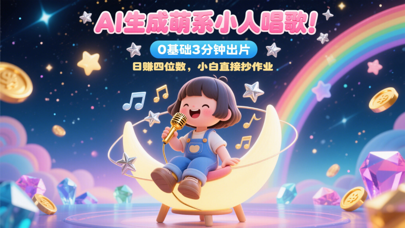 AI生成萌系小人唱歌！0基础3分钟出片，28个作品涨粉9万，日赚四位数，小白直接抄作业-副业宝典