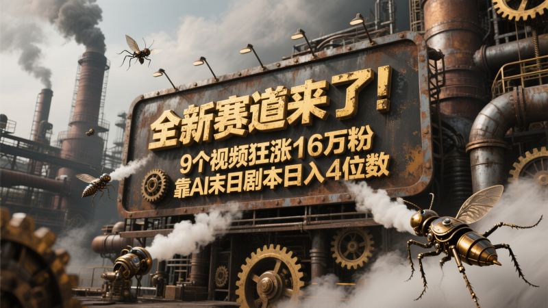 全新赛道来了！9个视频狂涨16万粉，靠AI末日剧本日入4位数，评论区爆肝追更！-副业宝典