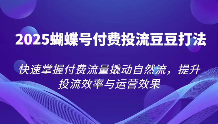 2025蝴蝶号付费投流豆豆打法，快速掌握付费流量撬动自然流，提升投流效率与运营效果-副业宝典