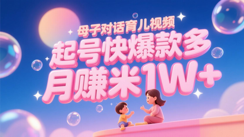 AI生成母子对话育儿类视频，起号快爆款多，小白宝妈轻松学，多渠道变现，月赚米1W+-副业宝典