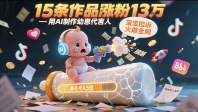 用AI制作幼崽代言人，宝宝的控诉火爆全网，15条作品涨粉13W，单号月入5位数实操教程-副业宝典