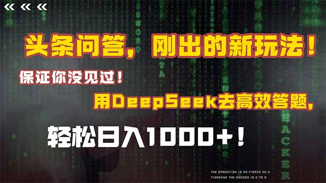（14957期）头条问答，刚出的新玩法！保证你没见过！结合Deepseek高效答题，轻松日…-副业宝典