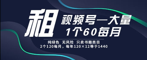 租视频号，一个60每月，2个120.纯绿色、无风险，常年租-副业宝典