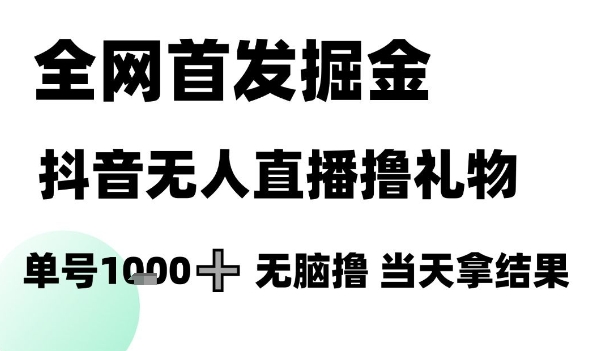 全网首发掘金抖音无人直播撸礼物，单号1k +无脑撸，当天拿结果-副业宝典