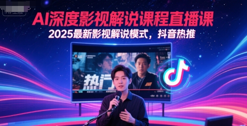 AI深度影视解说课程直播课，2025最新影视解说模式，抖音热推-副业宝典