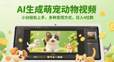 AI生成萌宠动物视频，小白轻松上手，多种变现方式，日入4位数-副业宝典