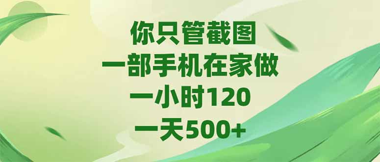 你只管截图，一部手机在家做，一小时120，-天500+-副业宝典