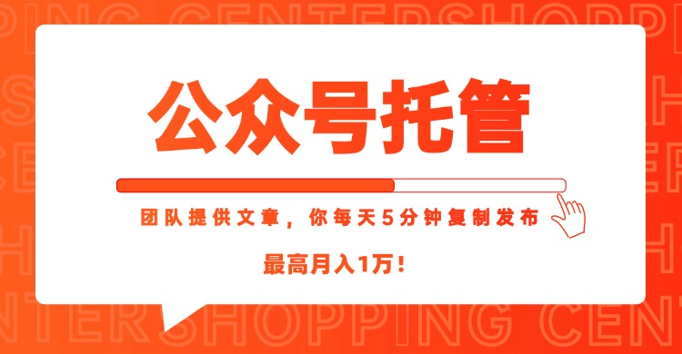 【公众号托管 】我提供文章，你每天５分钟复制发布，最高月入1W-副业宝典