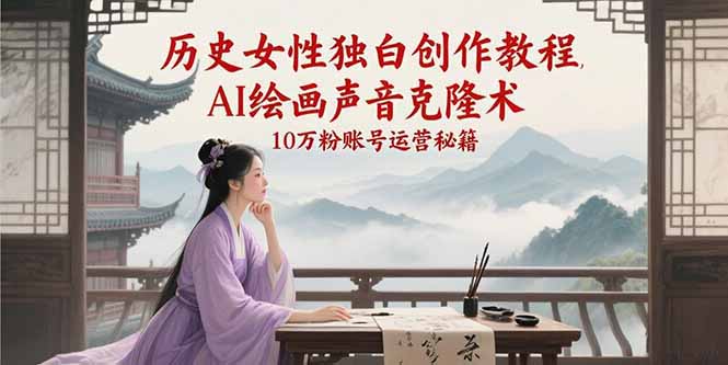 历史女性独白创作教程，AI绘画声音克隆术，10万粉账号运营秘籍-副业宝典
