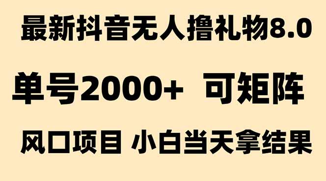 抖音无人撸礼物8.0玩法 全新风口   见效果快  全无人  单号当天产出2000+-副业宝典