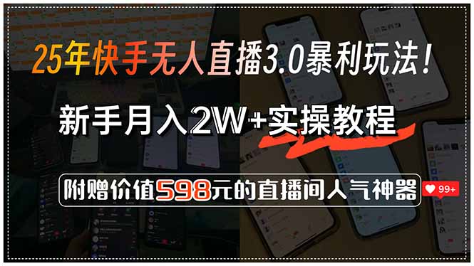 25年快手无人直播3.0暴利玩法！，新手月入2W+实操教程，附赠价值598元…-副业宝典
