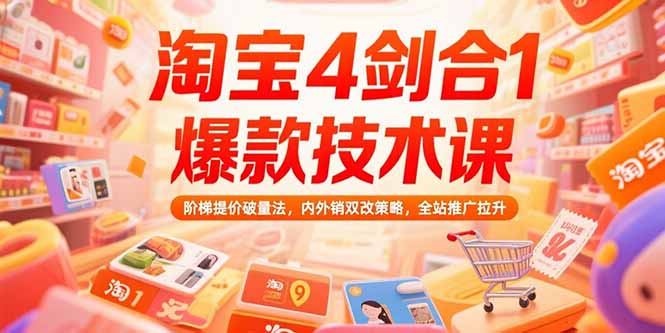 淘宝4剑合1爆款技术课73期：阶梯提价破量法，内外销双改策略 全站推广拉升-副业宝典