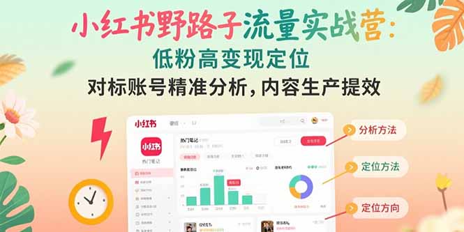 小红书野路子流量实战营：低粉高变现定位 对标账号精准分析 内容生产提效-副业宝典