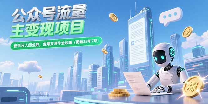 公众号流量主变现项目，新手日入四位数，含爆文写作全攻略(更新25年7月-副业宝典