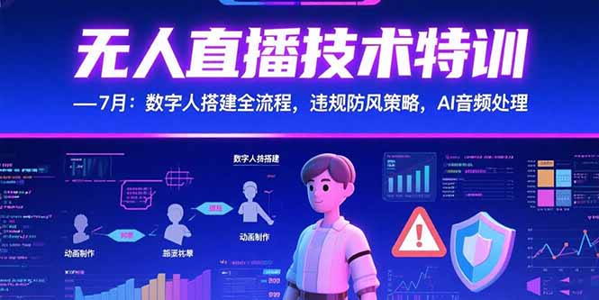 无人直播技术特训-7月：数字人搭建全流程，违规防风策略，AI音频处理-副业宝典