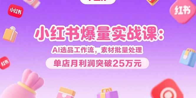 小红书爆量实战课：AI选品工作流，素材批量处理，单店月利润突破25万元-副业宝典
