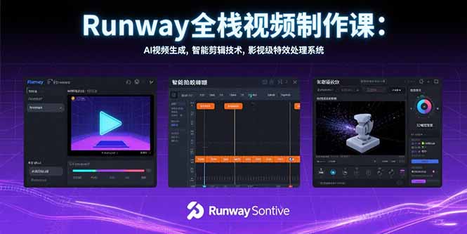 Runway全栈视频制作课：AI视频生成，智能剪辑技术，影视级特效处理系统-副业宝典