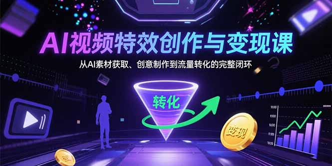 AI视频特效创作与变现课：从AI素材获取、创意制作到流量转化的完整闭环-副业宝典