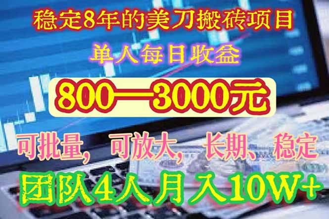 稳定8年的美刀搬砖项目，单人每日收益800—3000.团队4人月入10W+.可线下-副业宝典