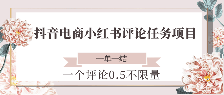 抖音电商小红书评论任务项目，一个评论0.5，一单一结 不限量-副业宝典