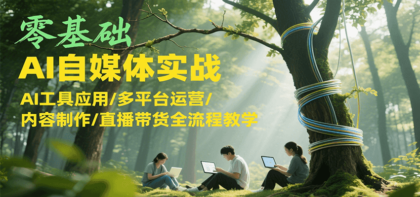 零基础AI自媒体实战，AI工具应用/多平台运营/内容制作/直播带货全流程教学-副业宝典
