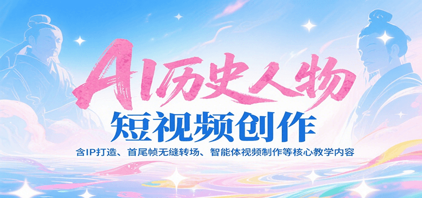 AI历史人物短视频创作，含IP打造、首尾帧无缝转场、智能体视频制作等核心教学内容-副业宝典