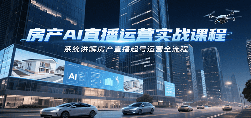 房产AI直播运营实战课程，系统讲解房产直播起号运营全流程-副业宝典