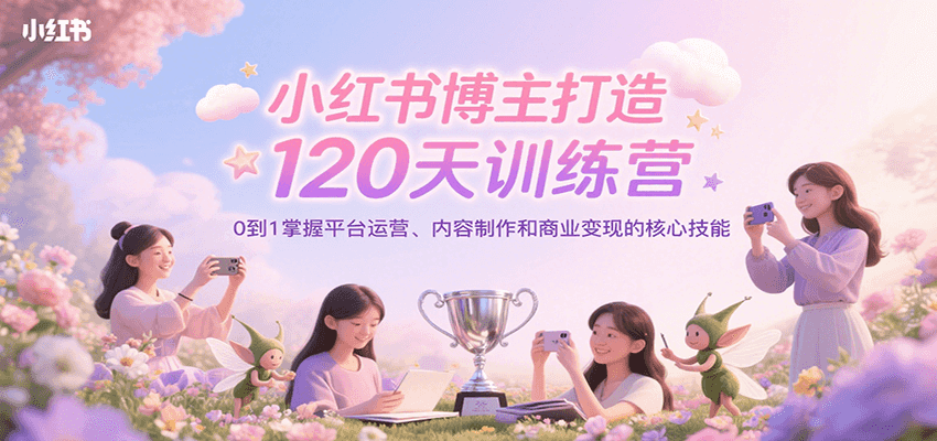 小红书博主打造120天训练营，0到1掌握平台运营、内容制作和商业变现-副业宝典