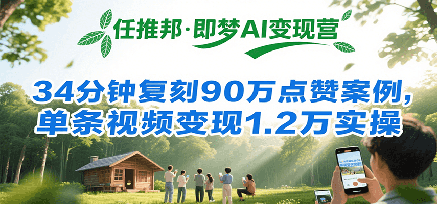 任推邦·即梦AI变现营，34分钟复刻90万点赞案例，单条视频变现1.2万实操-副业宝典